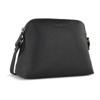 Сумка наплечная женская BUGATTI Bella, чёрная, воловья кожа/полиэстер, 23х8х17 см
