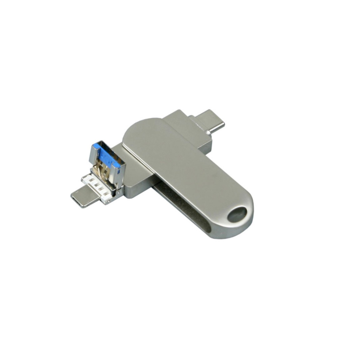 Металлическая флешка для айфона 3 в 1 (i-flash_TYPEC_3_in_1.32.S, I= 32 Гб USB 3.0, Металлический корпус. Без перс.)
