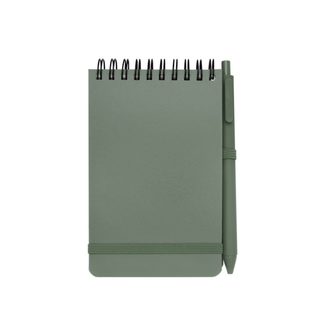 Блокнот Thalaasa формата А6 в твердой обложке из океанического пластика с шариковой ручкой - Зеленый яркий