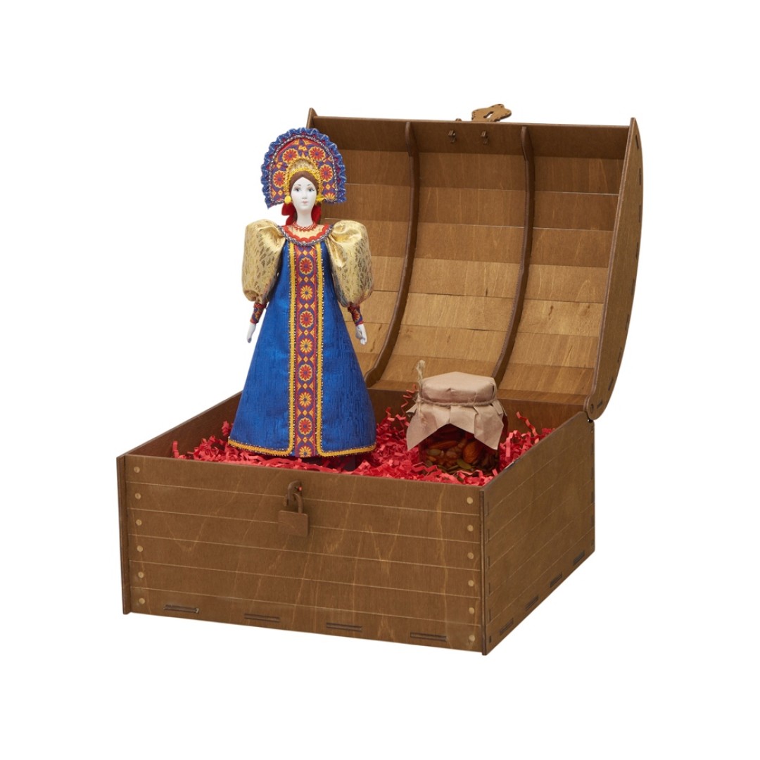 Подарочный набор: кукла фарфоровая, мед, синий