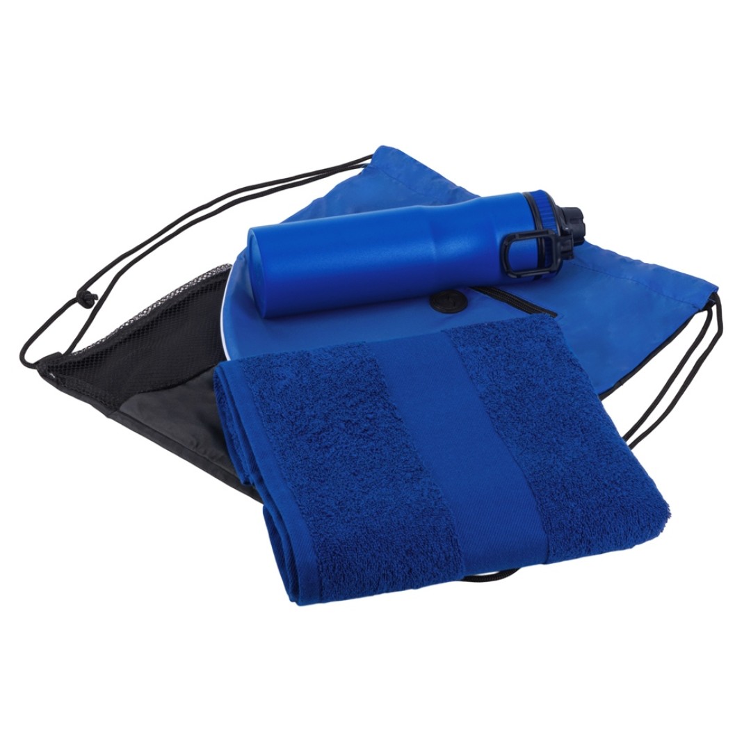 Спортивный набор со стальной бутылкой и полотенцем «Advanced», синий