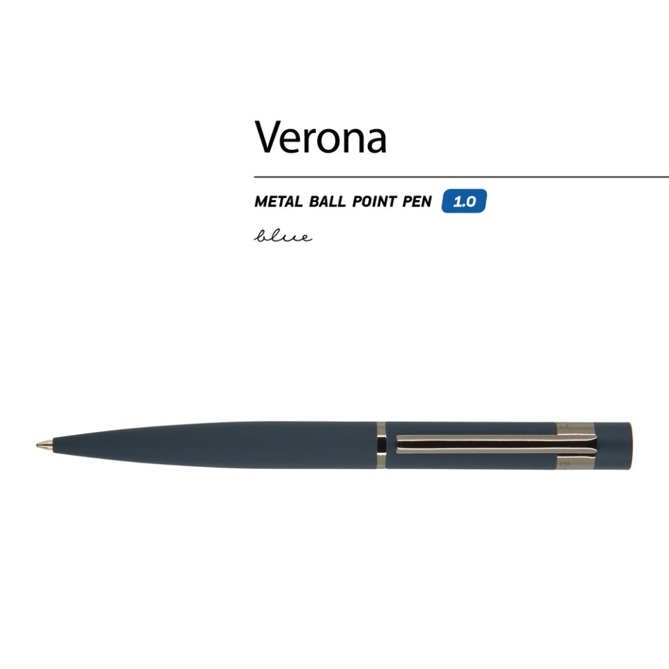 Ручка "Verona" шариковая автоматическая, синий металлический корпус 1.0 мм, синяя