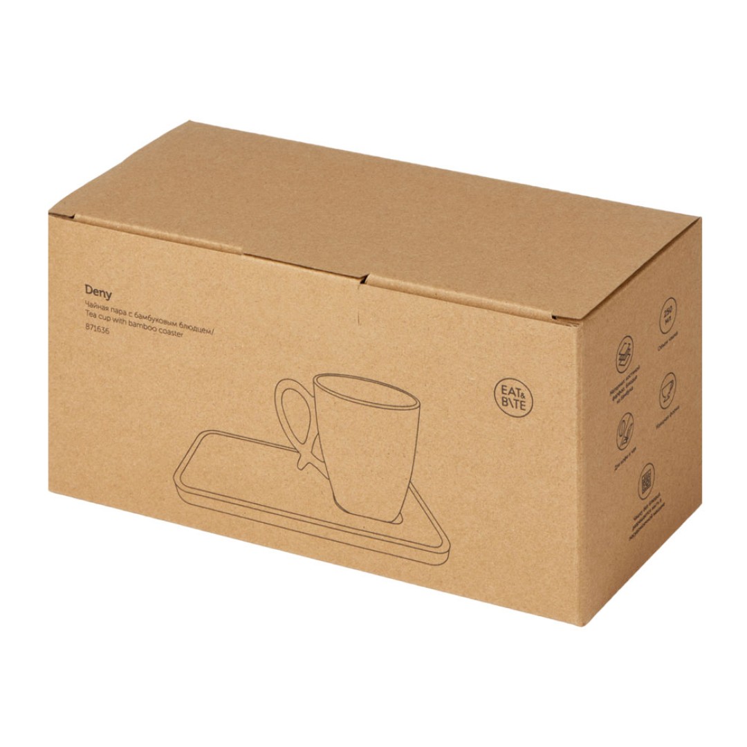 Чайная пара с бамбуковым блюдцем "Deny", белый (Р)