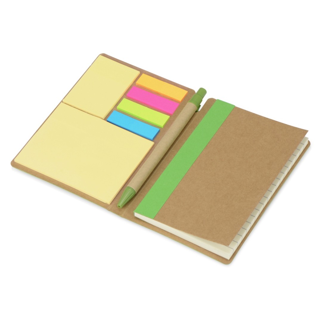 Блокнот А6 «Write and stick» с ручкой и набором стикеров, зеленое яблоко