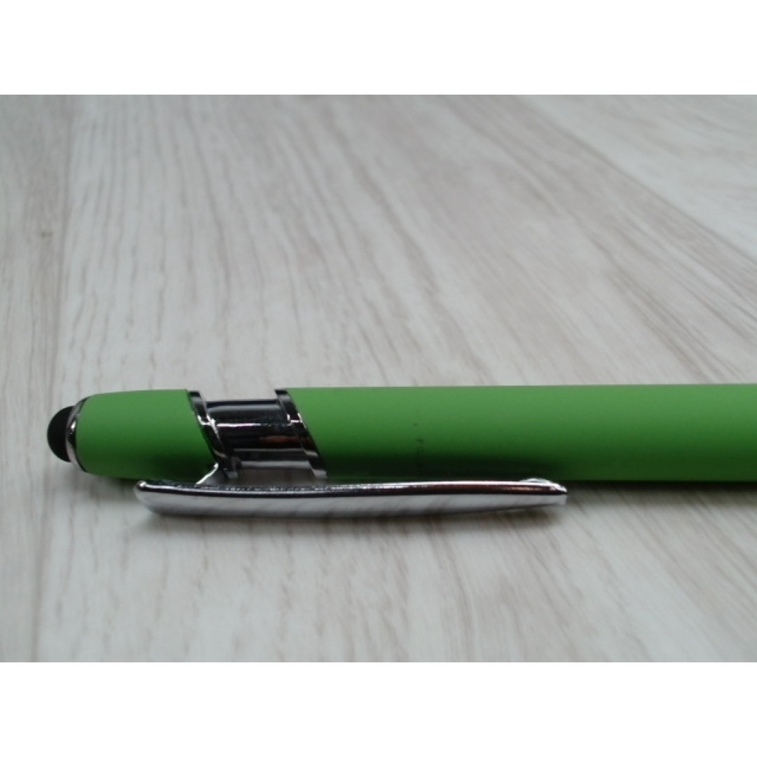 Ручка металлическая soft-touch шариковая со стилусом «Sway», зеленое яблоко/серебристый (P)