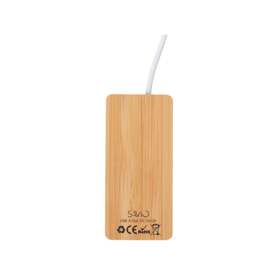 USB хаб с подсветкой лого «Reedia S5», 3*USB, 1*Type C, бамбук, черный