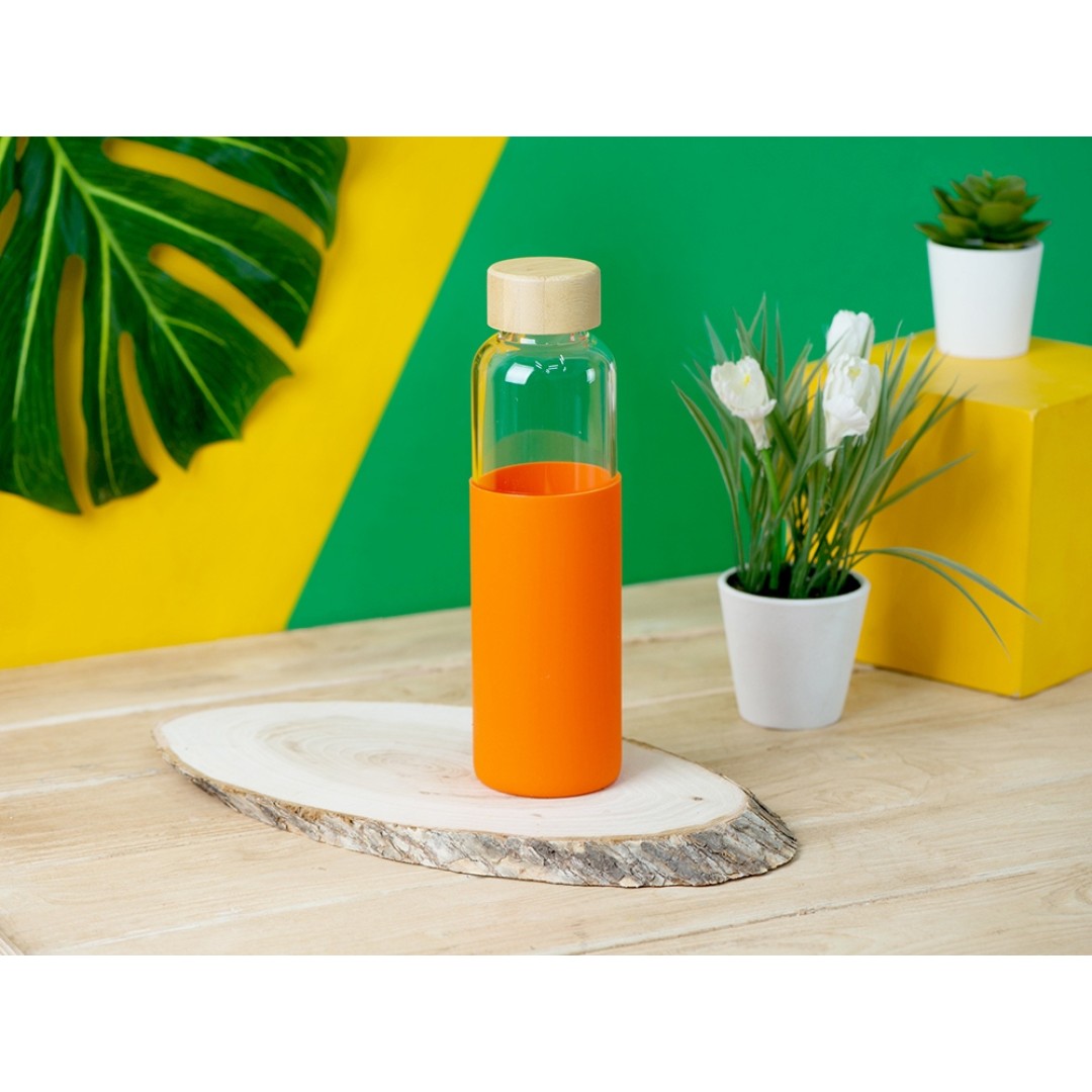 Бутылка для воды стеклянная "Refine", в чехле, 550 мл, оранжевый