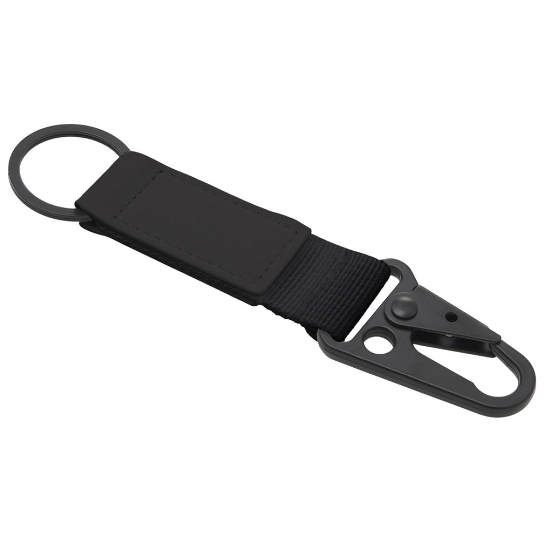 Брелок-ремувка "Carabinier" из ткани с вставкой из экокожи и карабином, черный