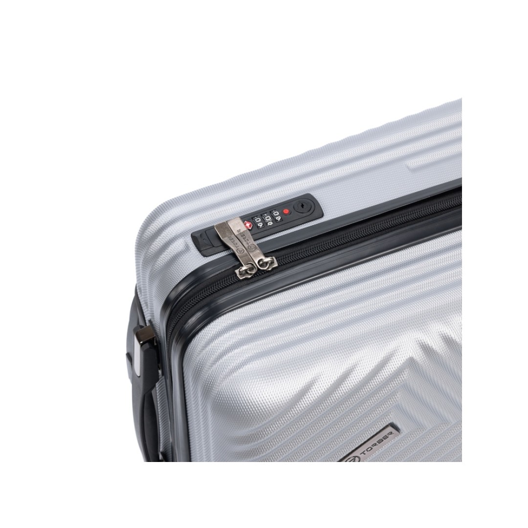 Чемодан TORBER Lama, серебристый, ABS-пластик, 38 х 21 х 55 см, 37 л