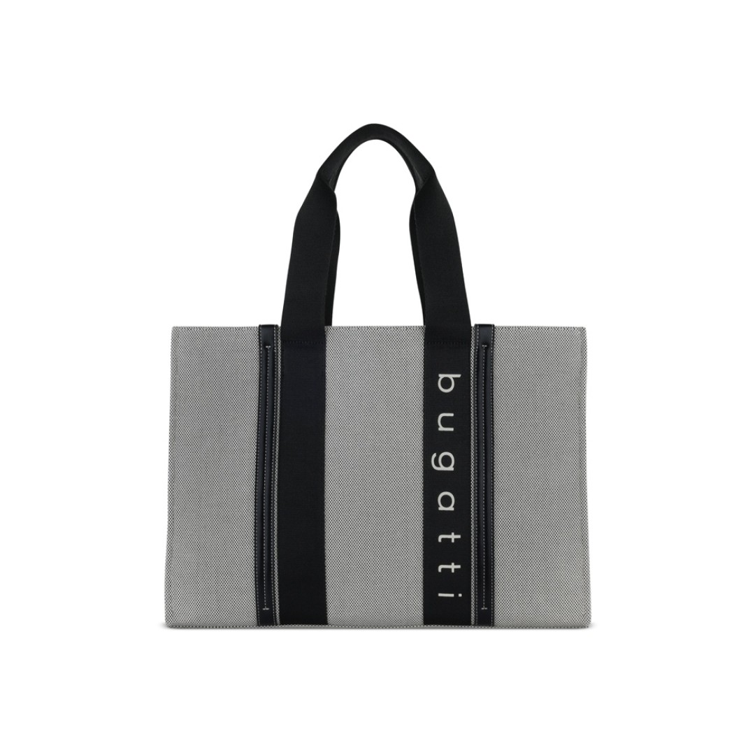 Сумка-тоут женская BUGATTI Ambra, серо-черный цвет, хлопок/полиэстер, 45х14х32 см