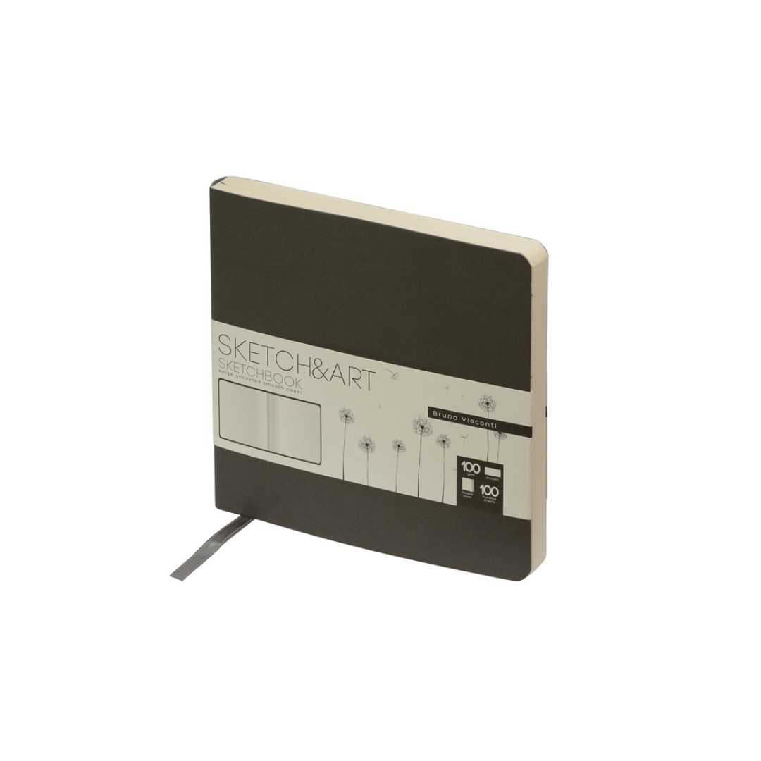 Скетчбук "Sketch & Art" в мягком переплете 145х145 мм, 100 л. бежевой бумаги 100 гр., серый