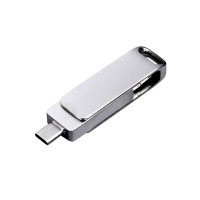 USB 3.0-флешка на 32 Гб поворотный механизм, c дополнительным разъемом Micro USB с одноцветным металлическим клипом