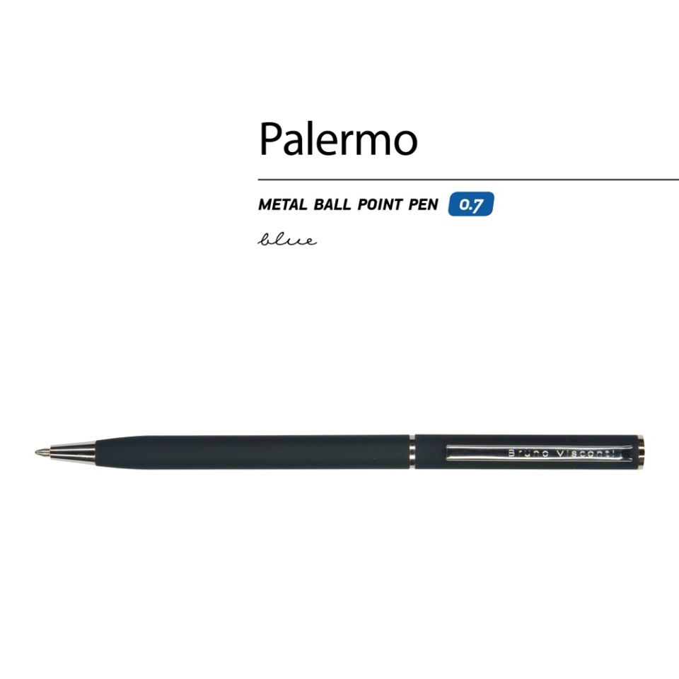 Ручка "Palermo" шариковая  автоматическая, сине-черный металлический корпус, 0,7 мм, синяя