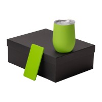 Подарочный набор с термокружкой и повербанком С1, 5000 mAh, зеленое яблоко