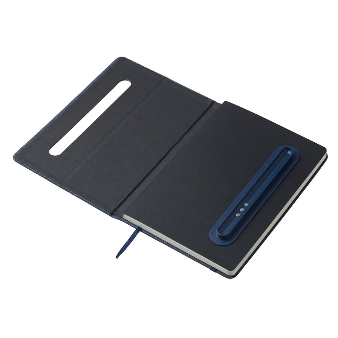 Набор блокнот А5 с магнитным держателем для ручки и подставкой для телефона и металлической шариковой ручкой "NotaBene", темно-синий