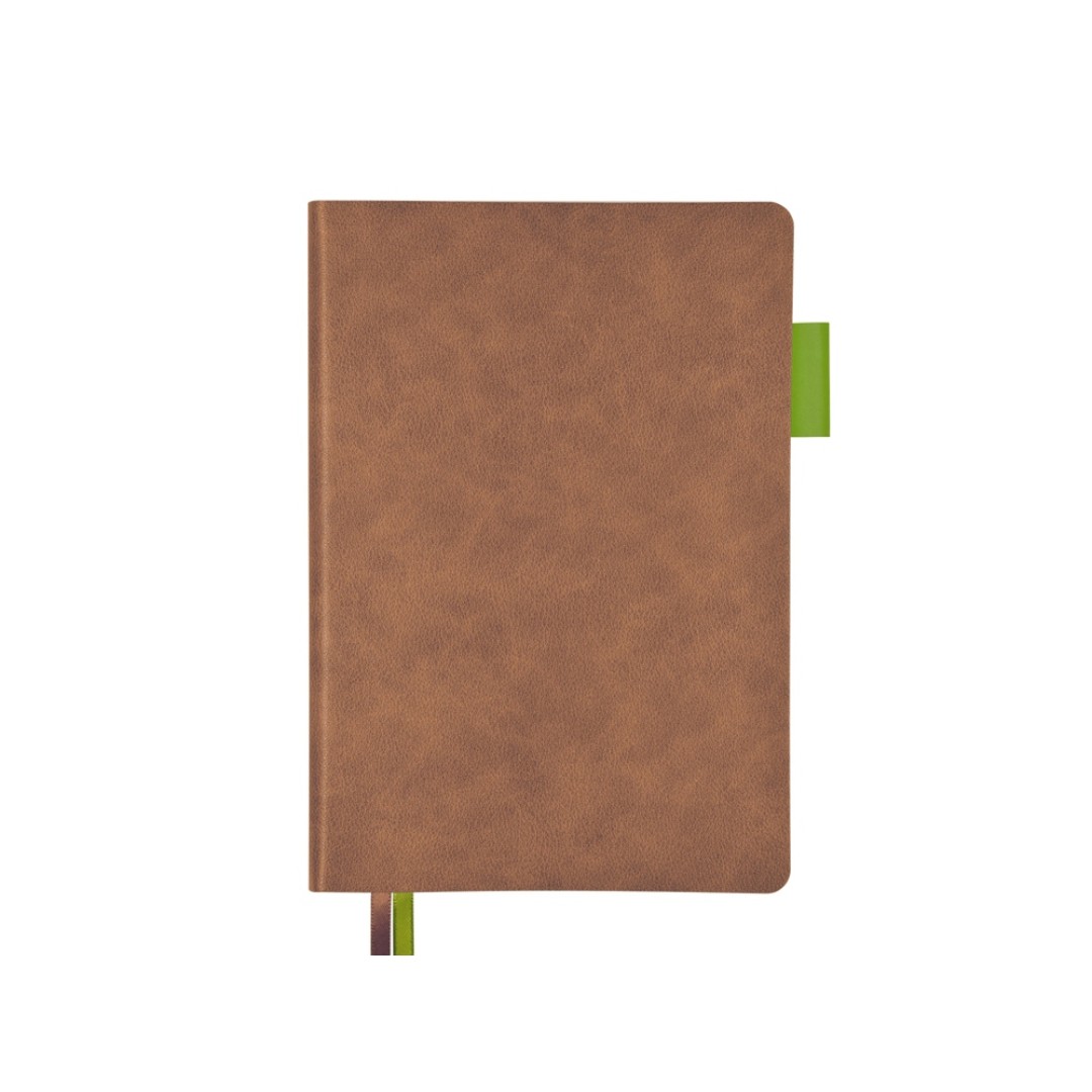 Ежедневник А5 датированный "Boston" 2026, коричневый с салатовым обрезом
