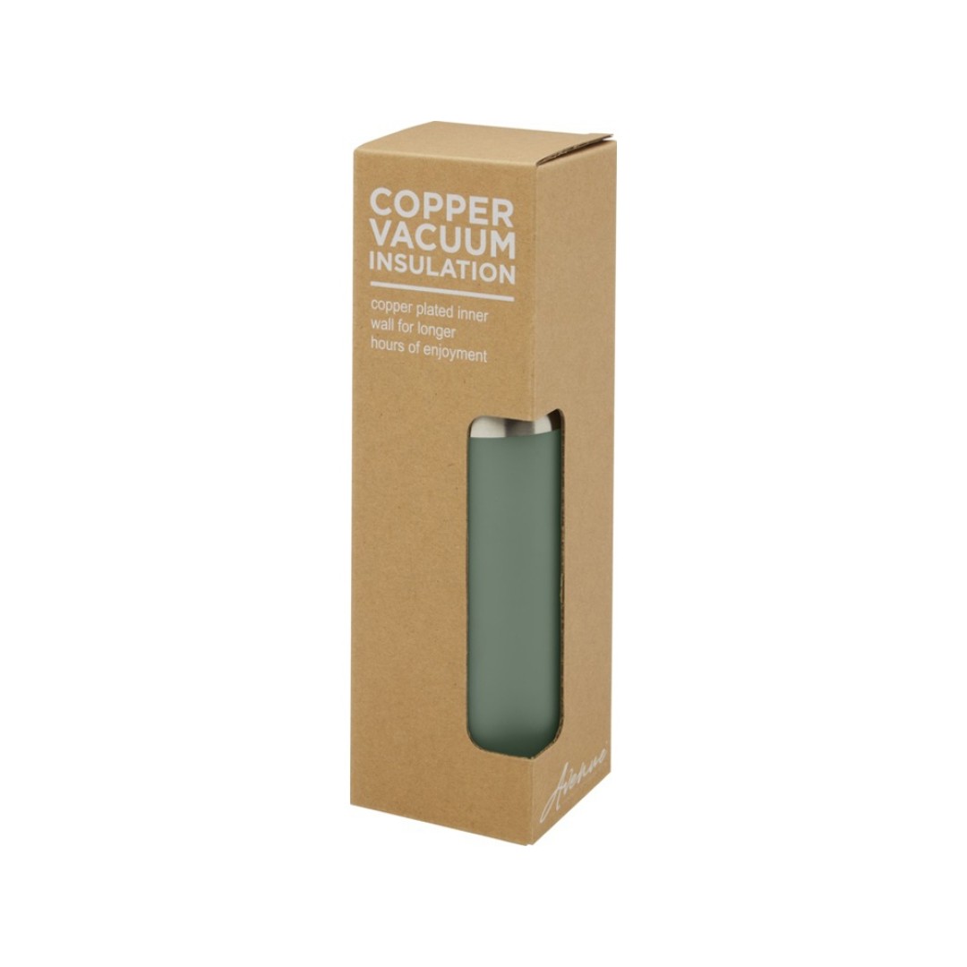 Hulan Бутылка объемом 540 мл с вакуумной изоляцией из меди и бамбуковой крышкой, зеленый яркий