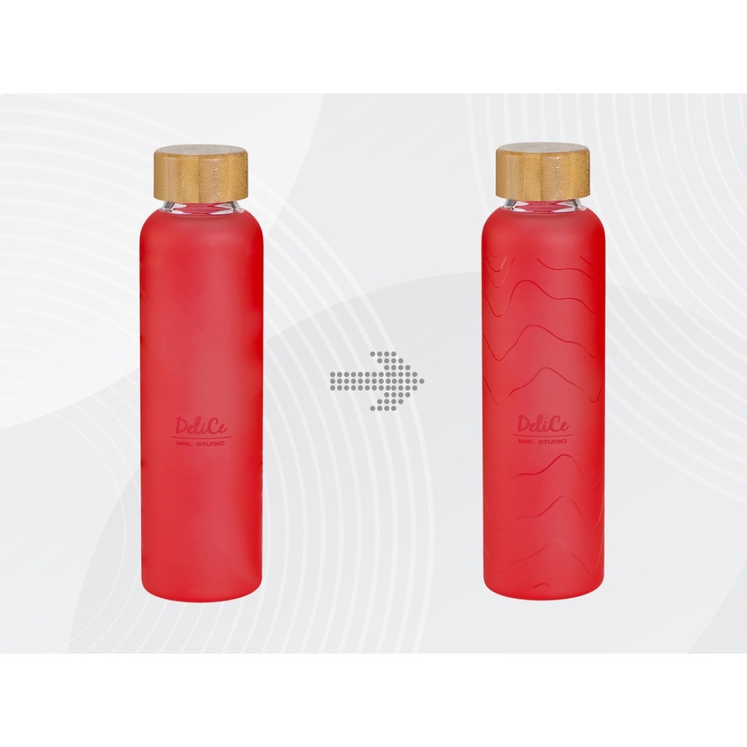 Стеклянная бутылка с бамбуковой крышкой «Foggy», 600 мл, красный, с УФ печатью