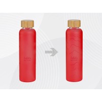 Стеклянная бутылка с бамбуковой крышкой «Foggy», 600 мл, красный, с УФ печатью