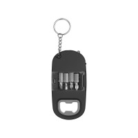 Брелок-открывалка с отвертками и фонариком "Uni", софт-тач, черный