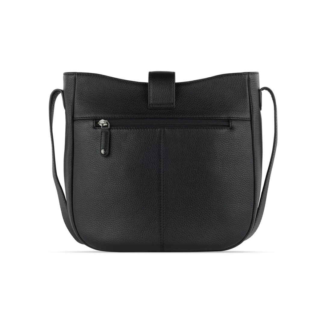 Сумка женская BUGATTI Elsa, чёрная, воловья кожа/полиэстер, 29х8х27 см