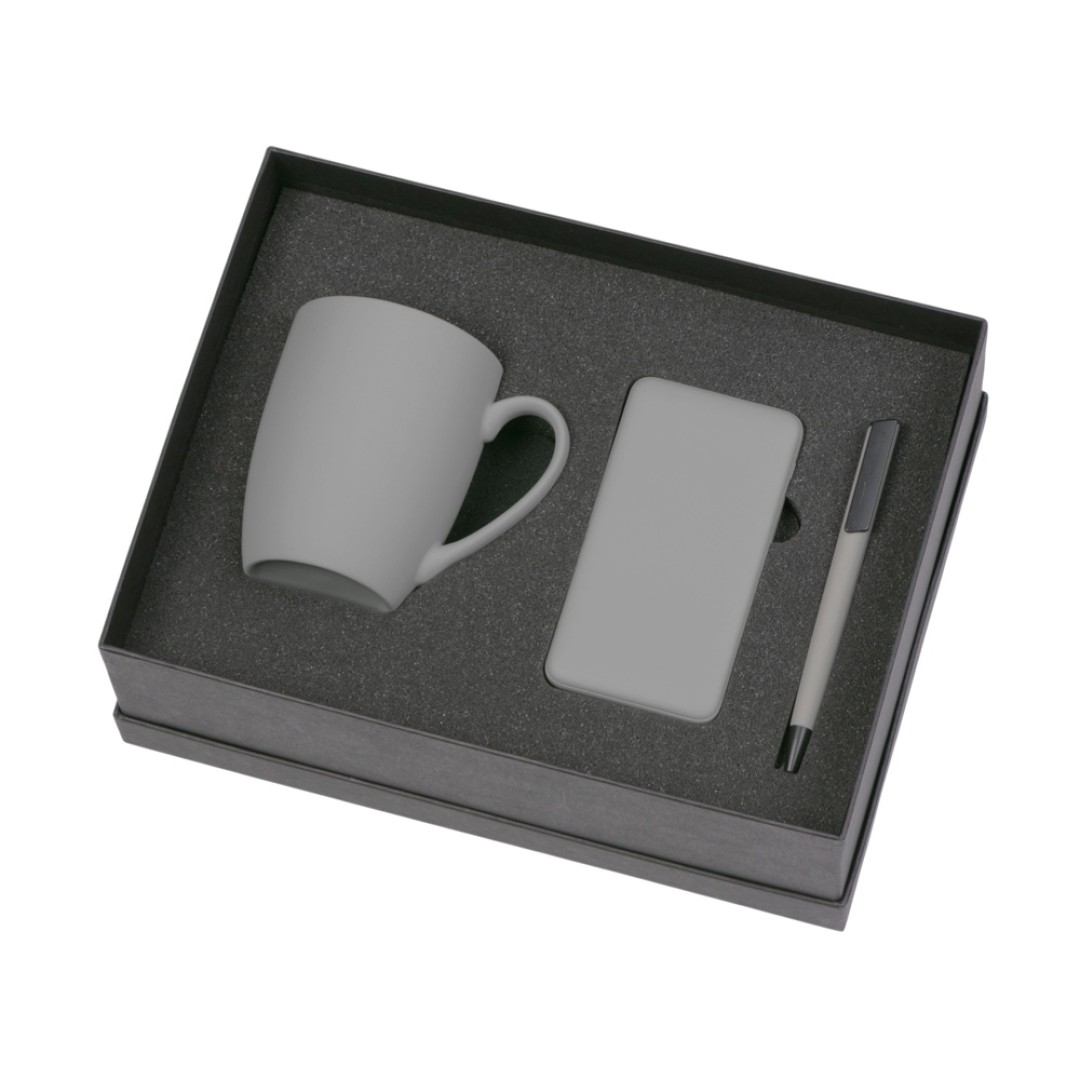 Подарочный набор c кружкой, пластиковой ручкой и повербанком С1, 5000 mAh, серый