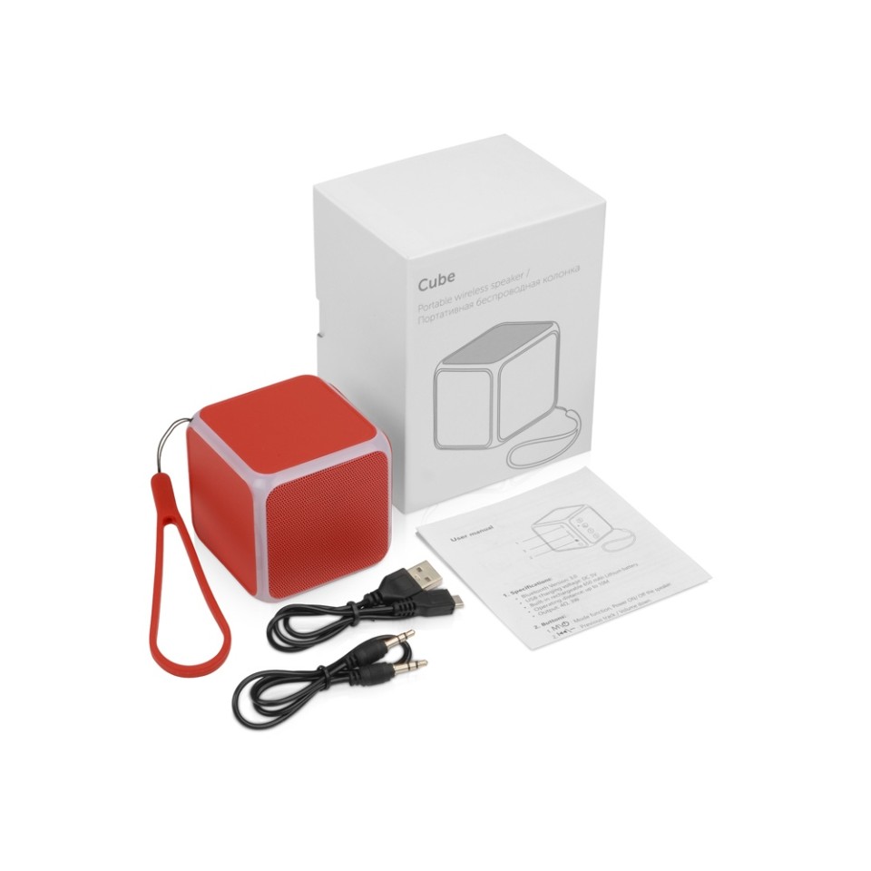 Портативная колонка «Cube» с подсветкой, красный