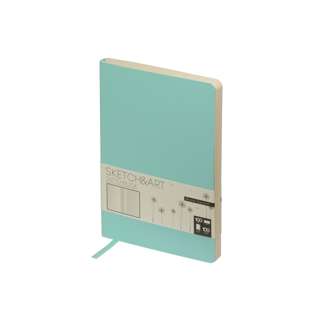 Скетчбук "Sketch & Art" в мягком переплете 140х210 мм, 100 л. бежевой бумаги 100 гр., мятный