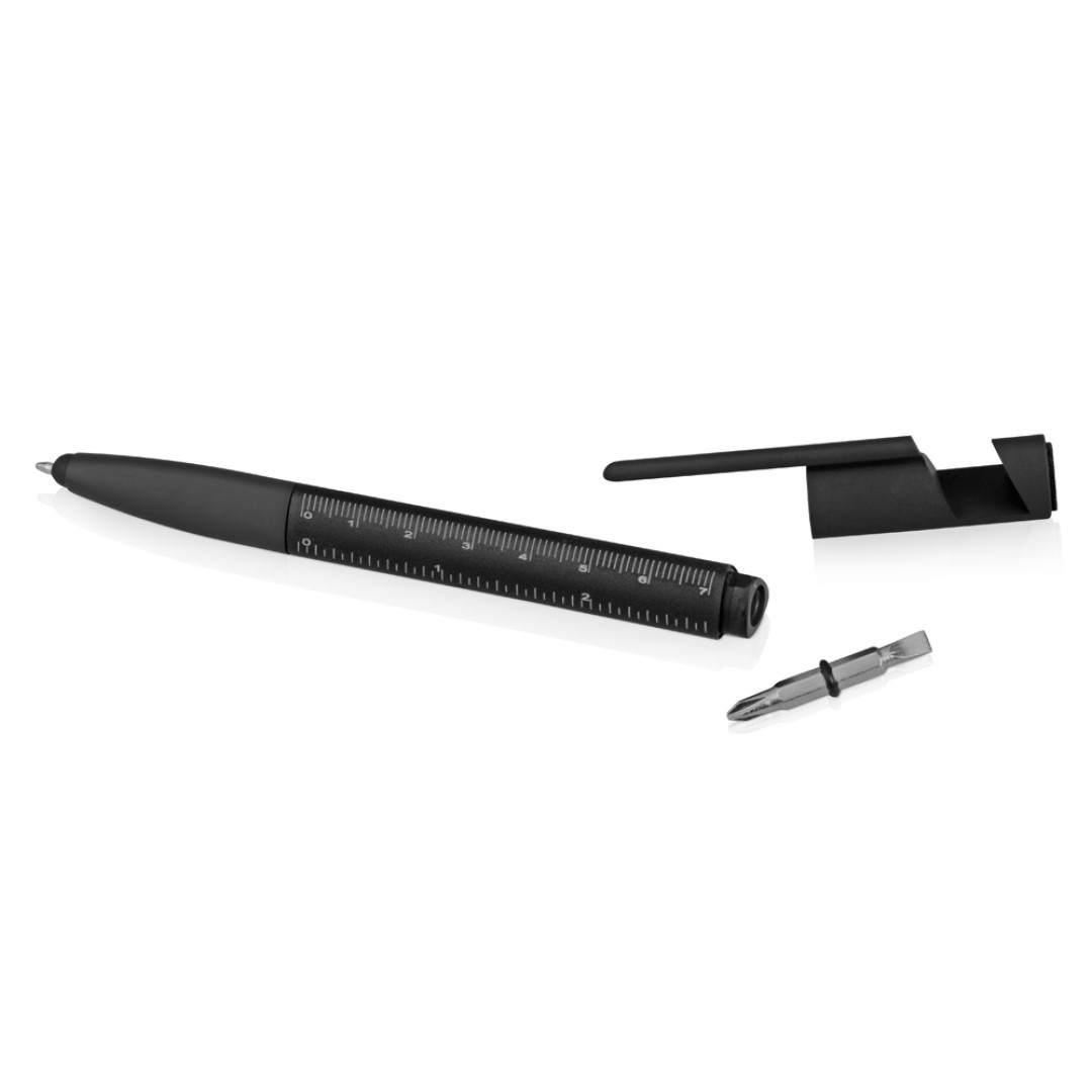 Ручка-стилус металлическая шариковая многофункциональная (6 функций) «Multy», черный