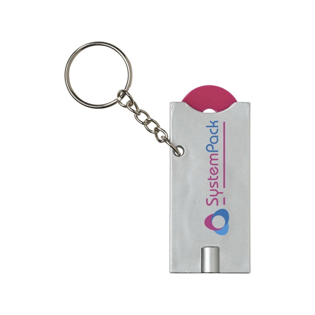 Брелок-держатель для монет "Allegro" с фонариком, фуксия/серебристый