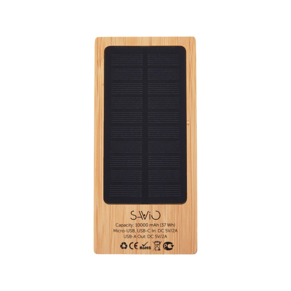 Внешний аккумулятор с подсветкой лого и солнечной панелью «Reedia S1», 10000 mAh, бамбук, черный