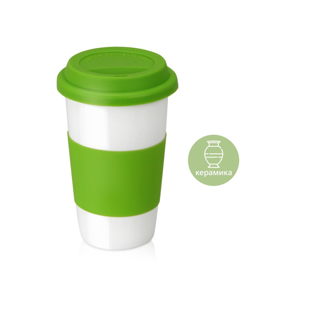 Кружка с силиконовой крышкой и манжетой «Нью-Йорк» 300мл, зеленый