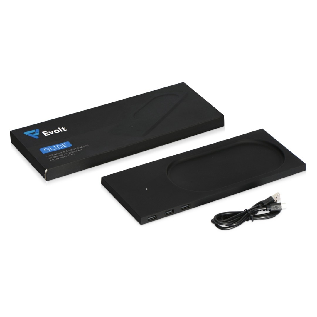 Беспроводное настольное зарядное устройство "Glide" с подсветкой, софт тач