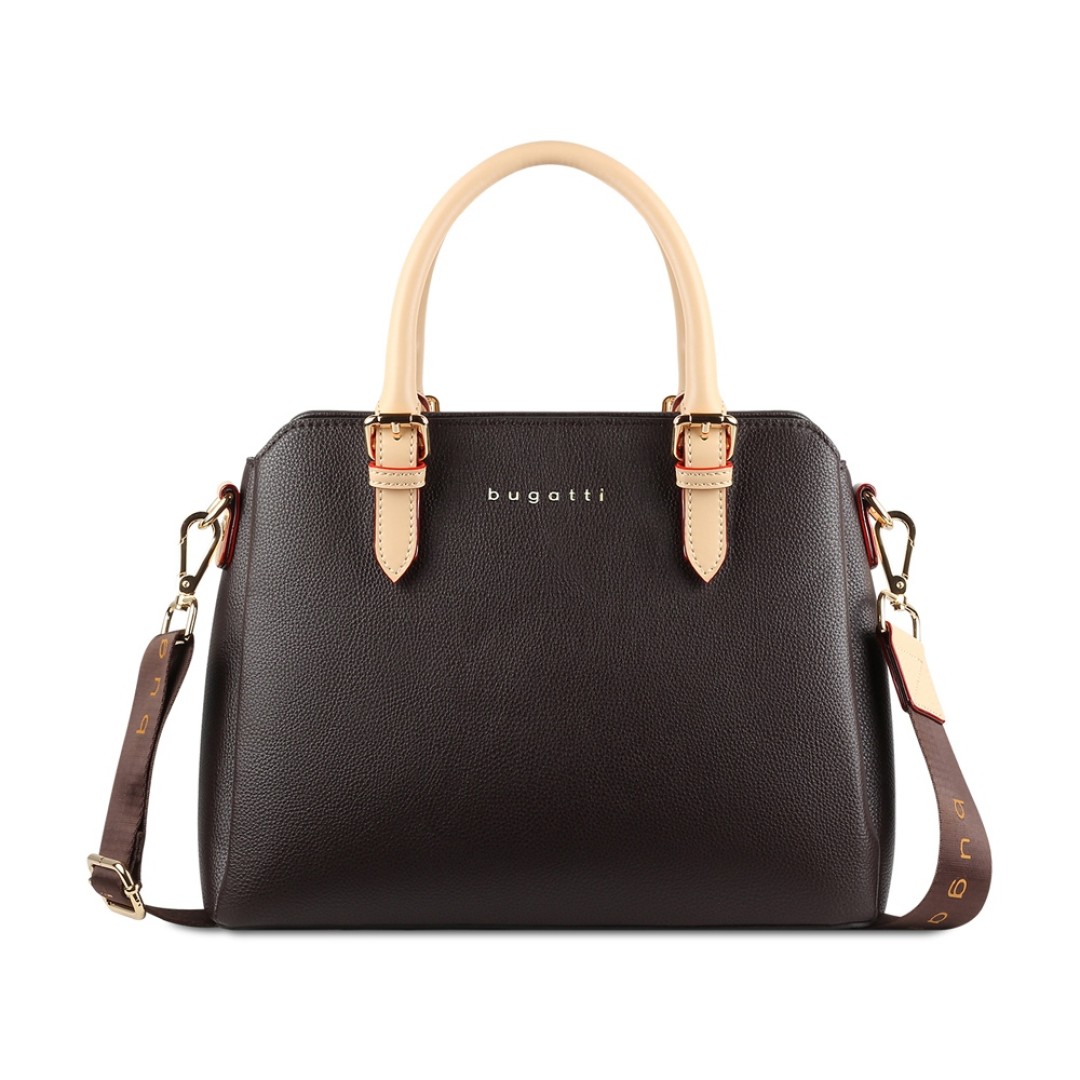 Сумка женская BUGATTI Ella, тёмно-коричневая, полиуретан, 30х12х23 см