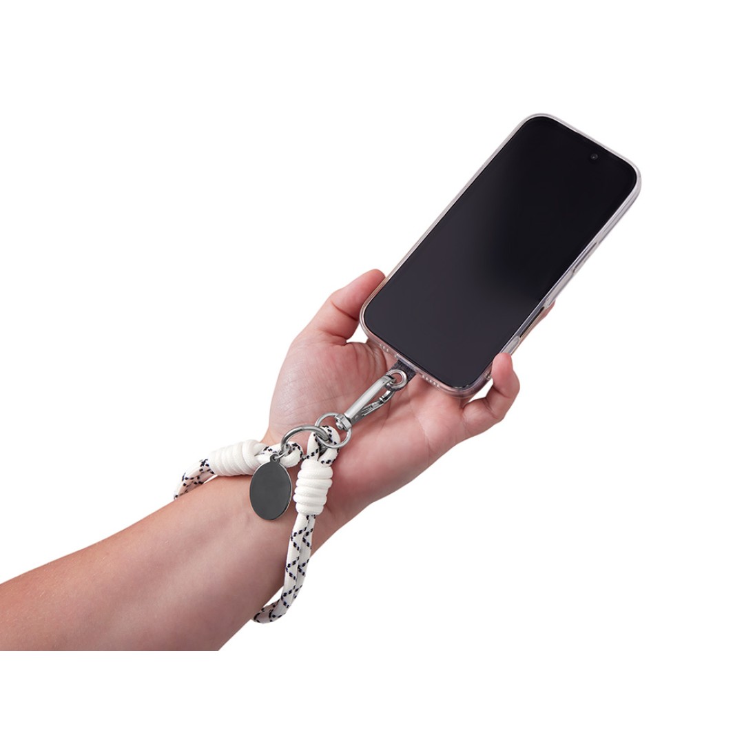 Брелок-браслет "Bohemian" c тканевым держателем для телефона, бело-черный
