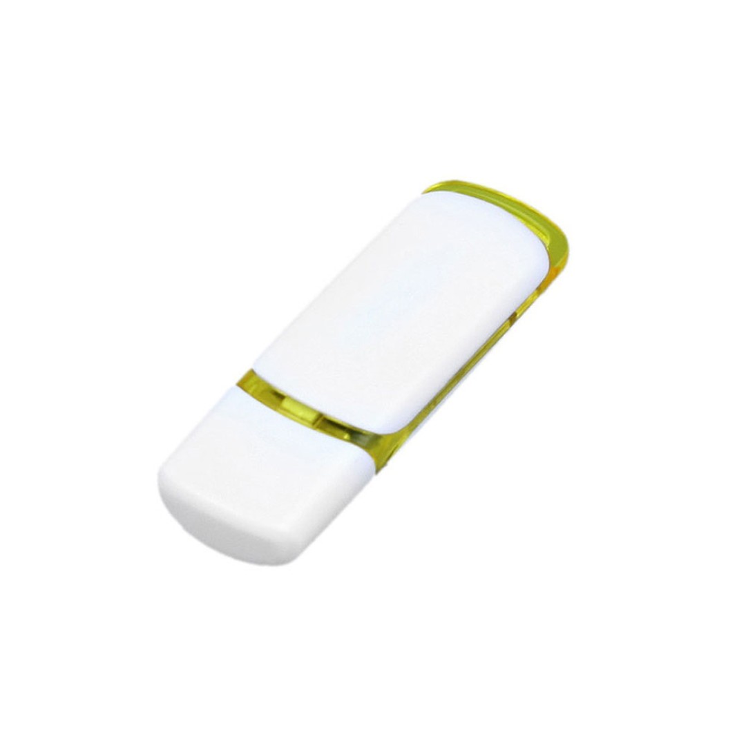 Флешка промо прямоугольной классической формы с цветными вставками, 64 Гб, белый/желтый