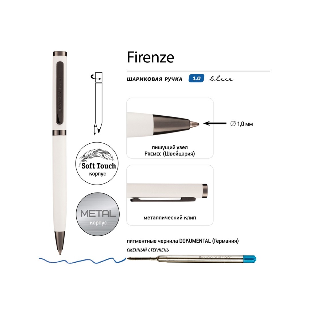 Ручка "Firenze" шариковая автоматическая софт-тач, белая