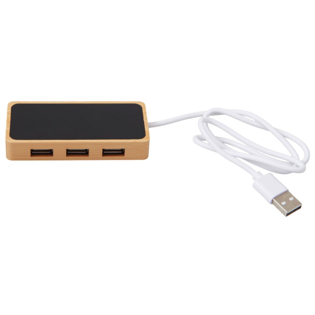 USB хаб с подсветкой лого «Reedia S5», 3*USB, 1*Type C, бамбук, черный