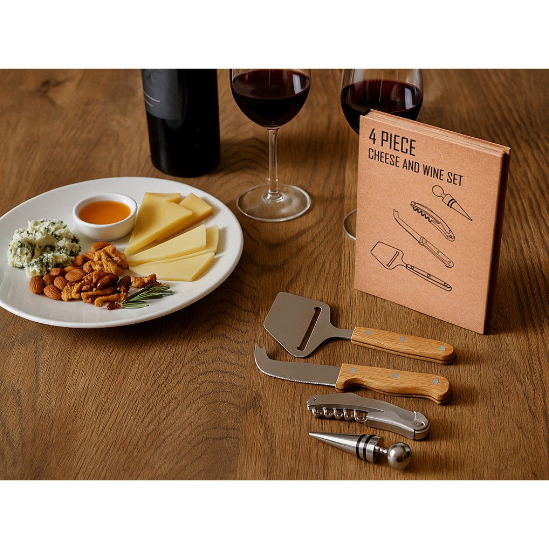 Подарочный набор для вина и сыра Reze из 4 предметов, натуральный