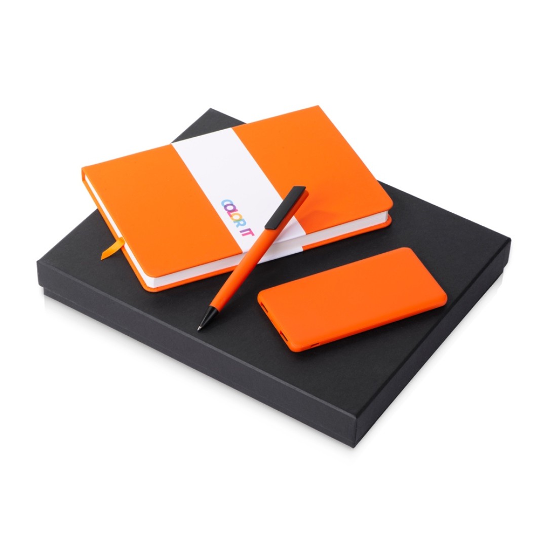 Подарочный набор c блокнотом С2, ручкой и повербанком 5000 mAh, оранжевый