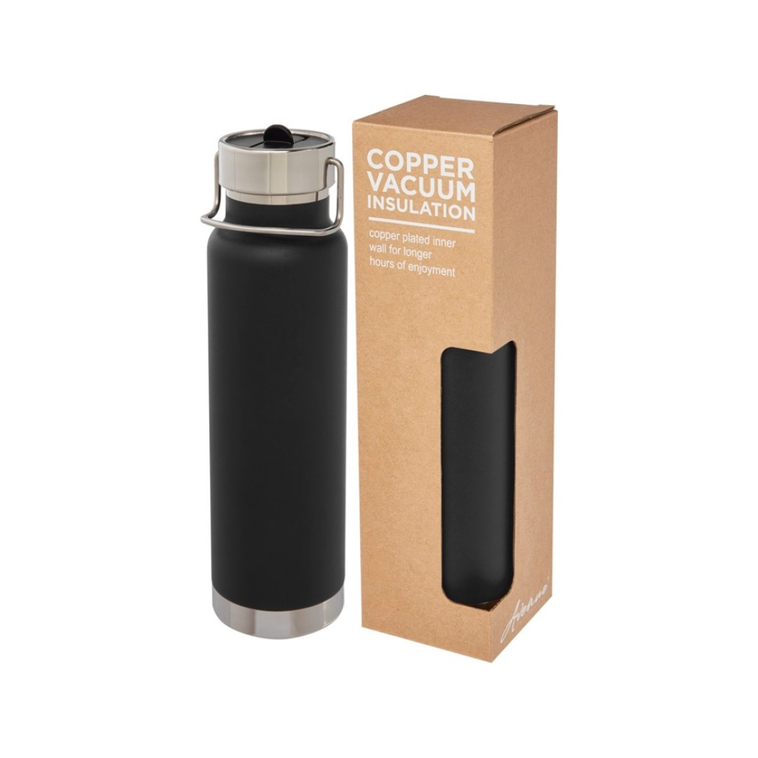 Спортивная бутылка Thor объемом 750 мл с медной обшивкой и вакуумной изоляцией, черный