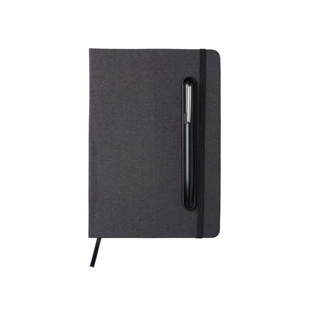 Набор блокнот А5 с магнитным держателем для ручки и подставкой для телефона и металлической шариковой ручкой "NotaBene", черный