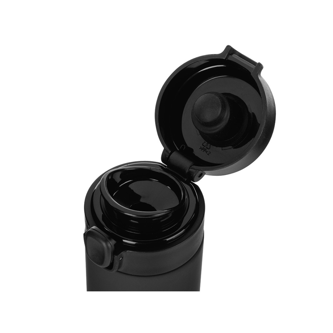 Вакуумная термокружка Waterline c кнопкой «Guard», 400 мл, тубус, черный