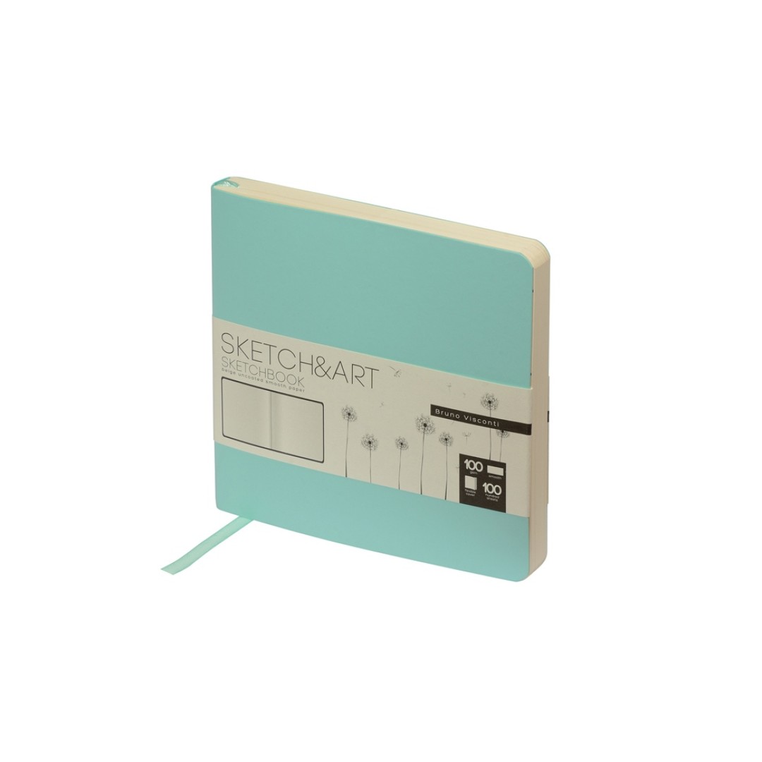 Скетчбук "Sketch & Art" в мягком переплете 145х145 мм, 100 л. бежевой бумаги 100 гр., мятный