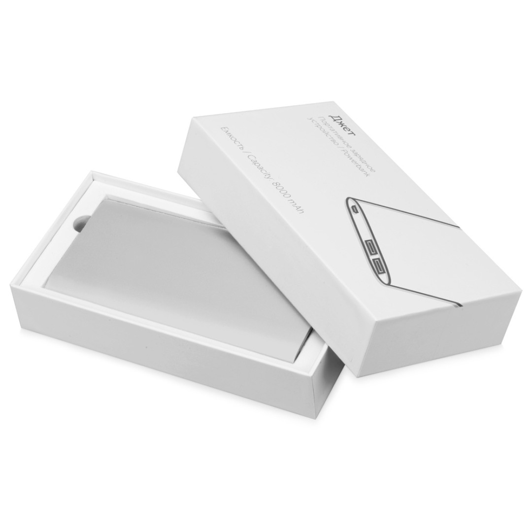 Портативное зарядное устройство "Джет" с 2-мя USB-портами, 8000 mAh, серебристый
