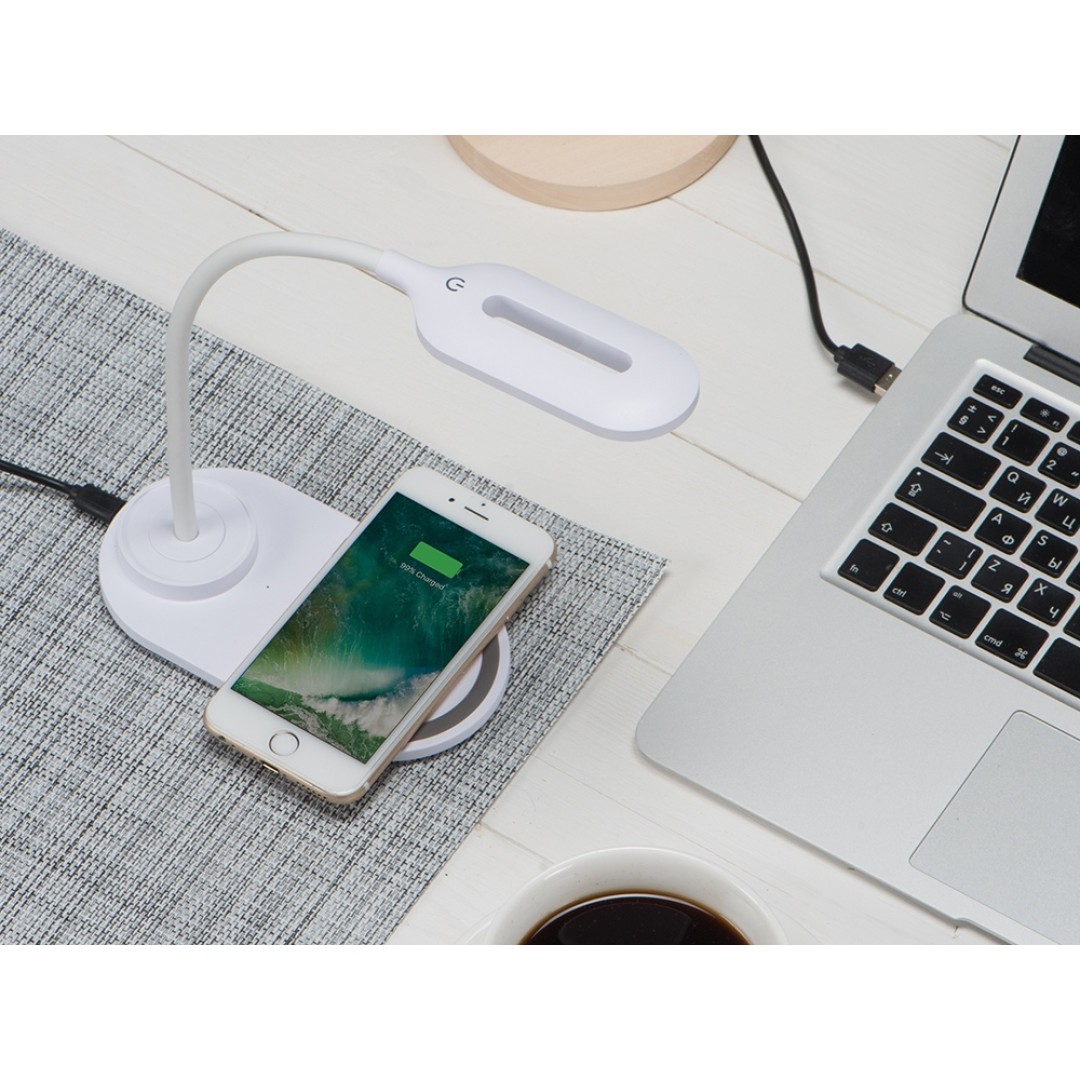 Настольный светильник с беспроводной зарядкой "Flamp", белый