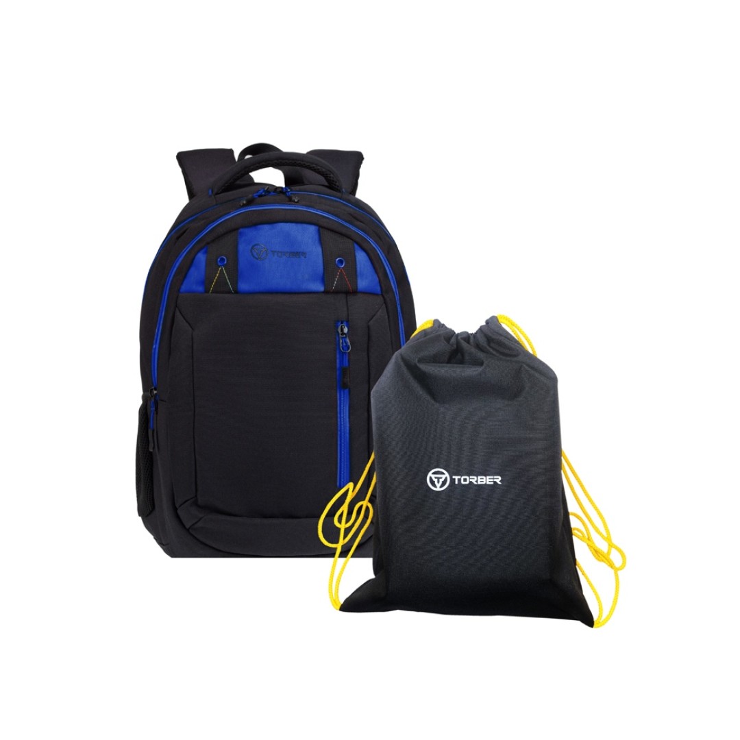 Рюкзак TORBER CLASS X, черный с синей вставкой, полиэстер 900D, 45 x 32 x 16 см