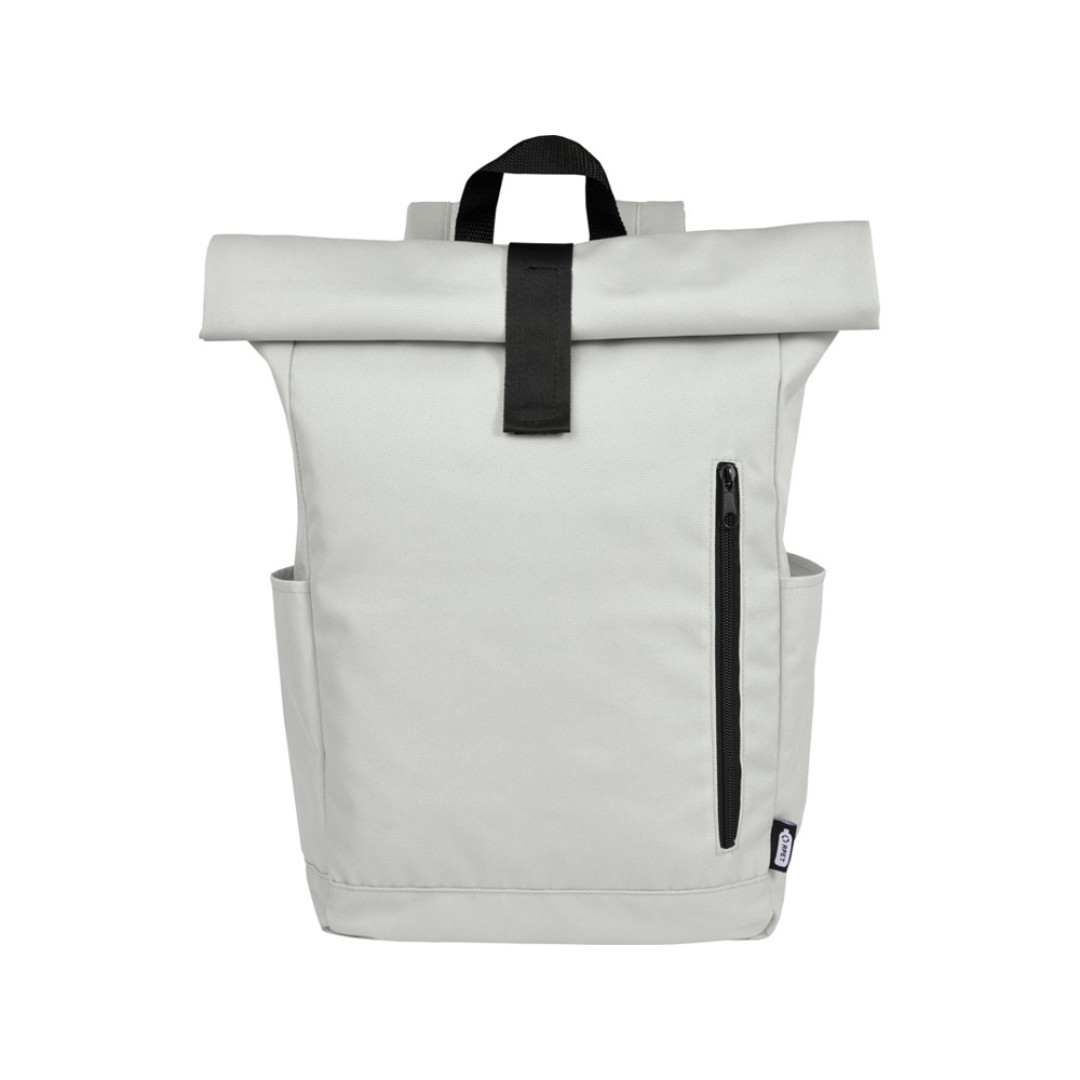 Рюкзак Byron 15,6" объемом 18 л со скручиваемым верхом, изготовленный из переработанного ПЭТ по стандарту GRS, светло-серый