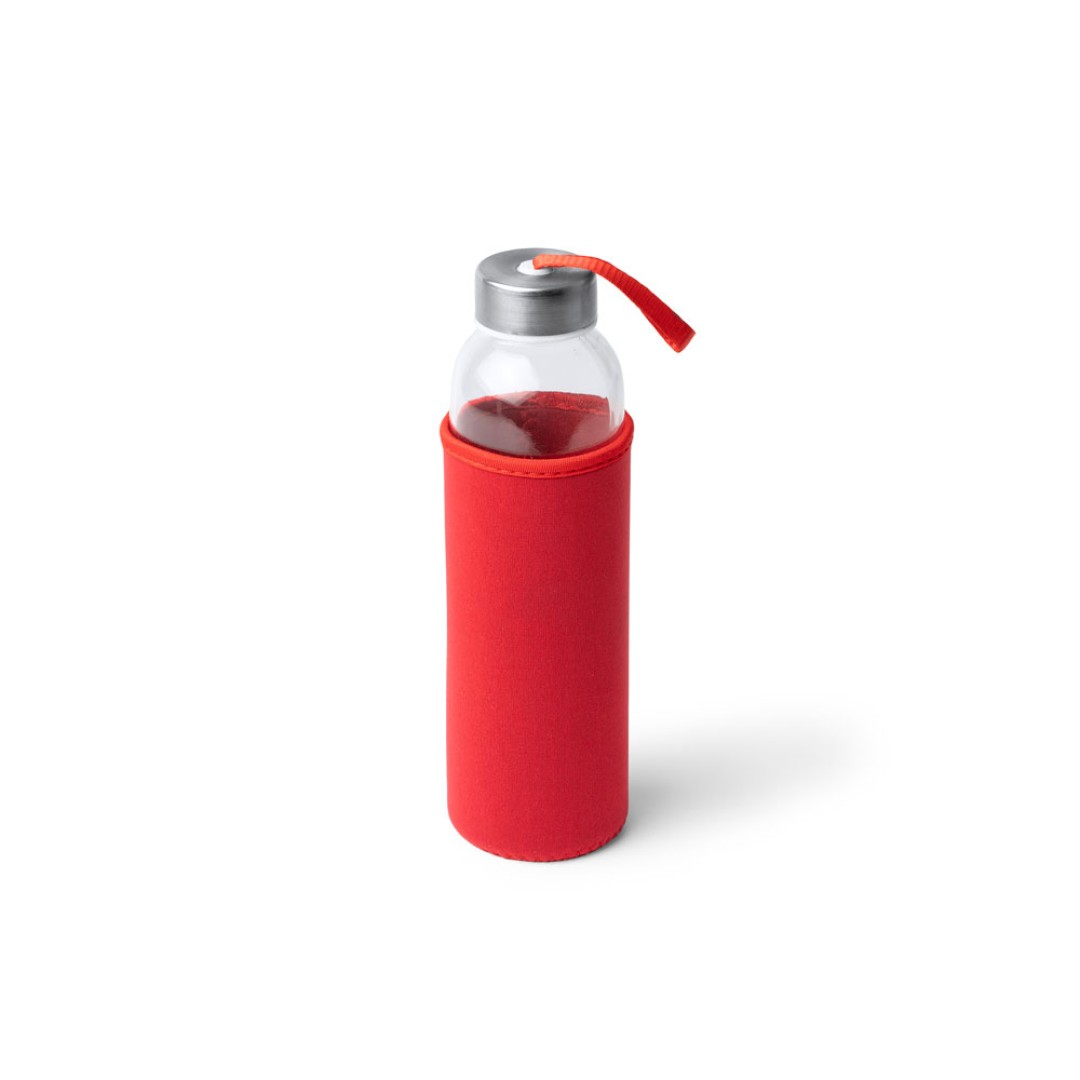 Бутылка стеклянная CAMU в чехле из неопрена, 500 мл, прозрачный/красный