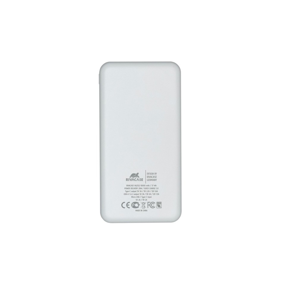 RIVACASE VA2532 (10000 мАч) QC/PD 20W внешний аккумулятор с дисплеем, белый 12/48
